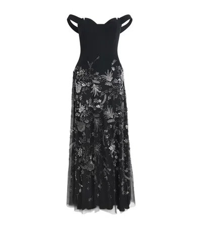 Georges Hobeika Embellished Off-the-shoulder Gown In Gray