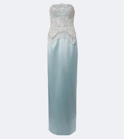 Georges Hobeika Embellished Satin Corset Gown In Blue