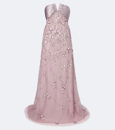 Georges Hobeika Embellished Sheer Tulle Bustier Gown In Pink
