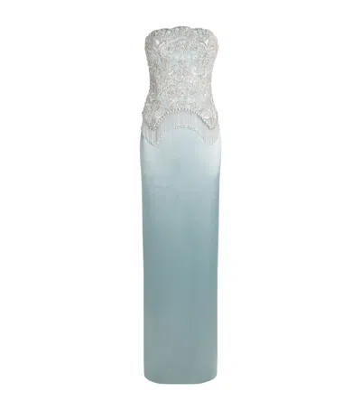 Georges Hobeika Embellished Strapless Gown In Blue