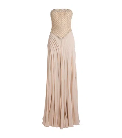 Georges Hobeika Embellished Strapless Gown In Neutral