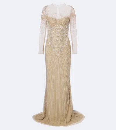 Georges Hobeika Embellished Tulle Gown In Gold