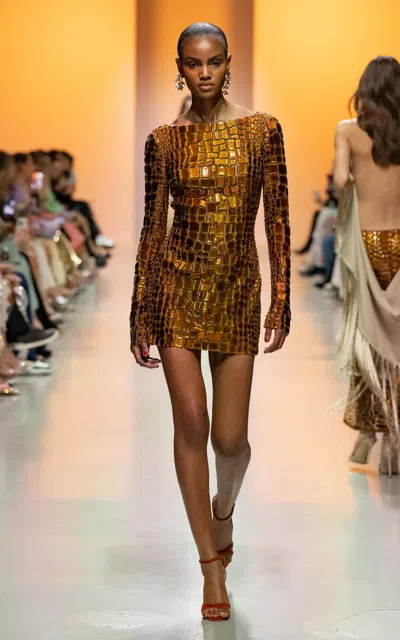 Georges Hobeika Embellished Tulle Mini Dress In Bronze