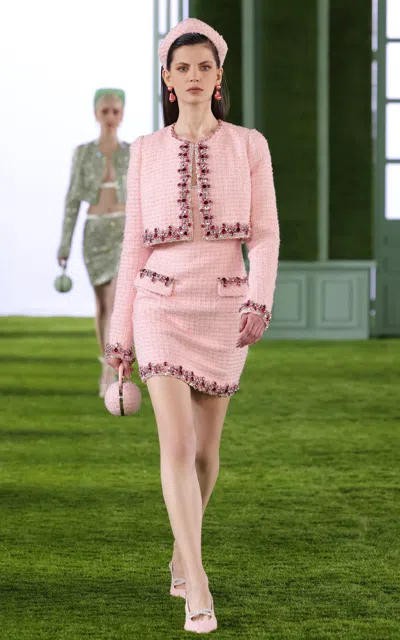 Georges Hobeika Embellished Tweed Mini Dress In Pink