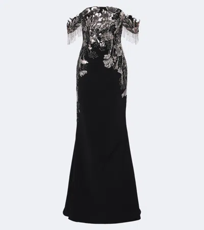 Georges Hobeika Embellished Velvet Bustier Gown In Black