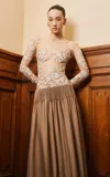 Georges Hobeika Embroidered Sheer Silk-blend Maxi Dress In Brown