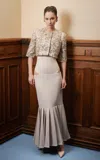 Georges Hobeika Embroidered Silk-blend Cropped Jacket In Brown