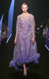 Georges Hobeika Feathered  Hem Capelet Gown In Purple