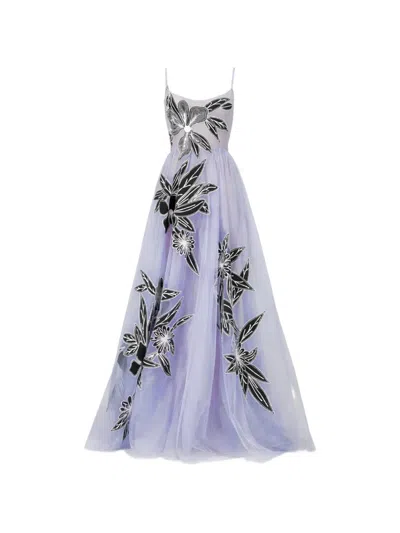 Georges Hobeika Floral-appliqué Maxi Dress In Purple