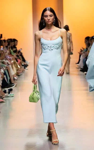 Georges Hobeika Floral-appliquéd Crepe Maxi Dress In Blue