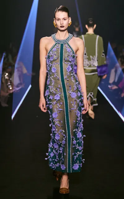 Georges Hobeika Floral Appliqued Halter Dress In Multi