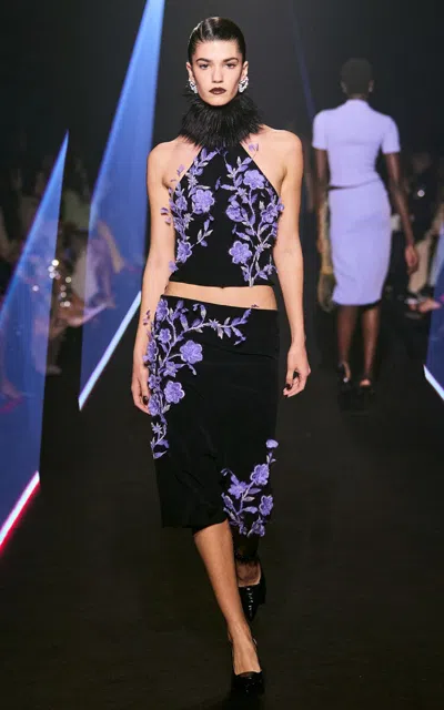 Georges Hobeika Floral Appliqued Pencil Skirt In Multi