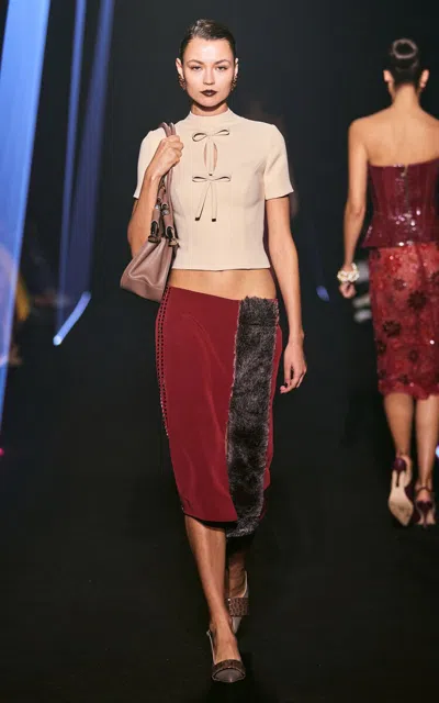 Georges Hobeika Fur Detailed Pencil Skirt In Red