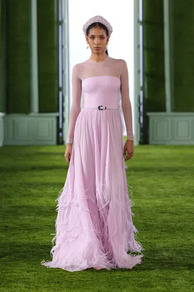 Georges Hobeika Georgette Gown With Feathered Skirt