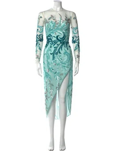 Pre-owned Georges Hobeika Graphic Print Long Dress In Blue