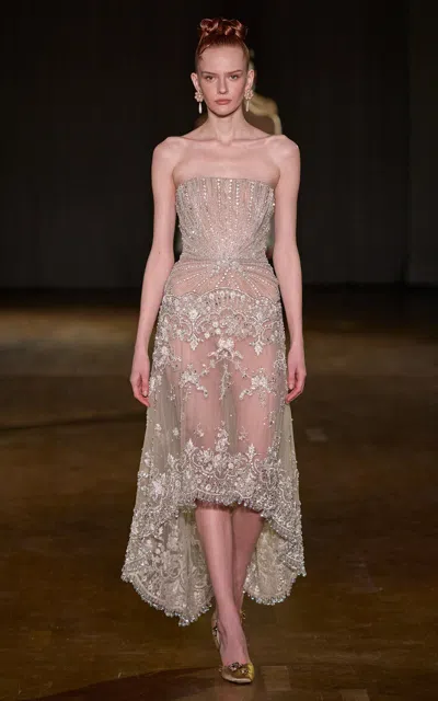 Georges Hobeika High-low Embellished Midi Dress In Gray