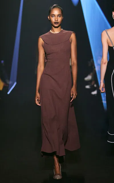 Georges Hobeika Jewel Neck Maxi Dress In Brown