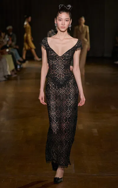 Georges Hobeika Lace V-neck Top In Black