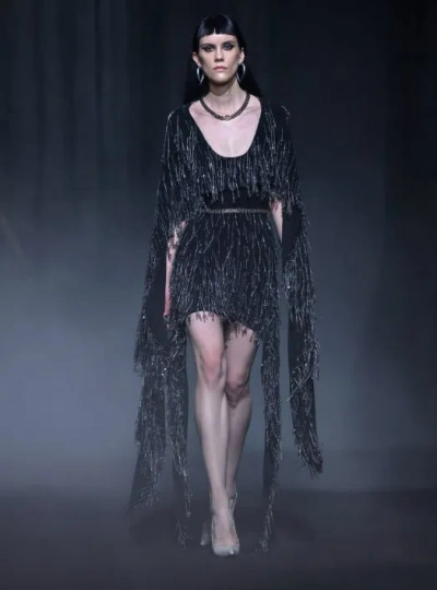 Georges Hobeika Layered Beaded Crêpe Dress In Black