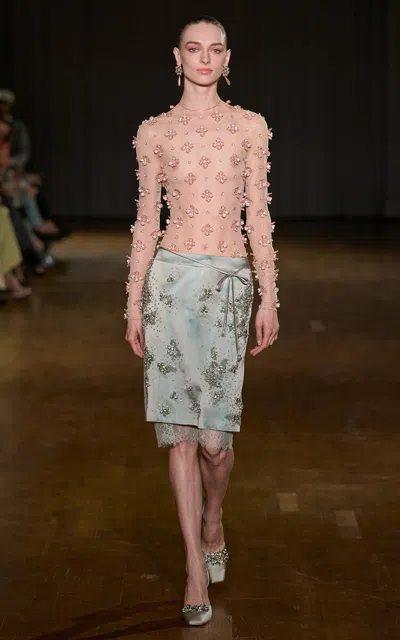 Georges Hobeika Long Sleeve Embellished Top In Brown