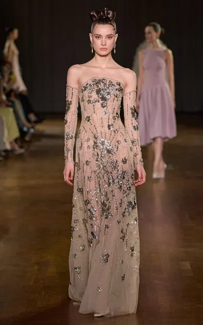 Georges Hobeika Off-the-shoulder Embellished Maxi Dress In Multi