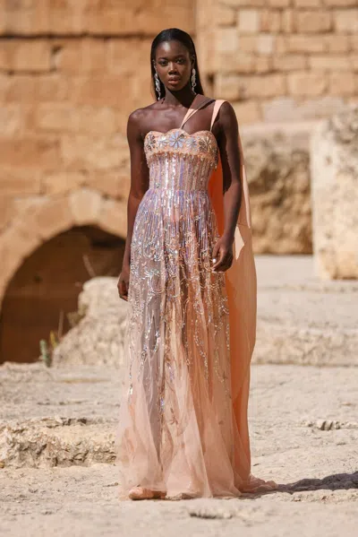 Georges Hobeika One-shoulder Dress With Shawls In Multi