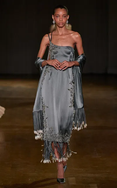 Georges Hobeika Pleated Fringed Shawl In Gray