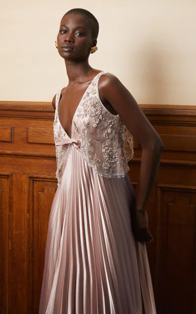 Georges Hobeika Pleated Silk-blend Silk-satin Gown In Pink