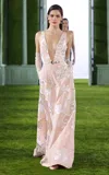 Georges Hobeika Plunged Satin Jacquard Maxi Dress In Pink