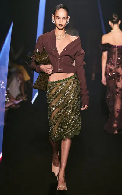 Georges Hobeika Ribbed Cardigan In Brown