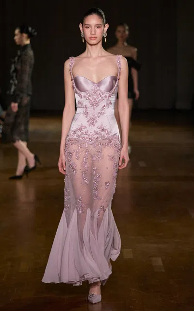 Georges Hobeika Ruffle Embellished Maxi Dress In Pink