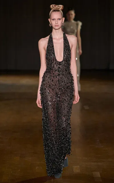 Georges Hobeika Scoop Neck Embellished Maxi Dress In Black