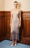 Georges Hobeika Sculpted Sheer Silk-blend Midi Dress In Neutral