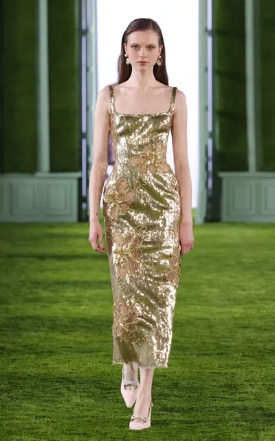 Georges Hobeika Sequined Crepe Midi Dress In Gold