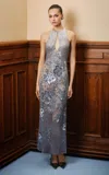 Georges Hobeika Sequined Sheer Silk-blend Halter Gown In Blue