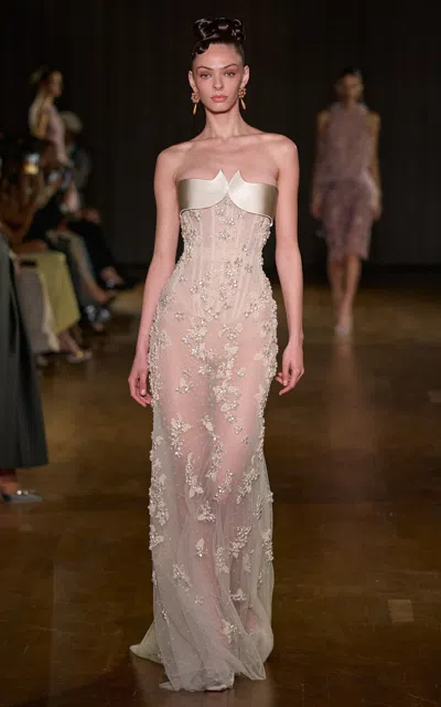 Georges Hobeika Sheer Embellished Maxi Dress In Gray