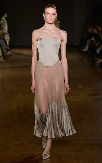 Georges Hobeika Sheer Pleated Midi Dress In Black