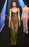 Georges Hobeika Sheer Sequined Gown In Olive