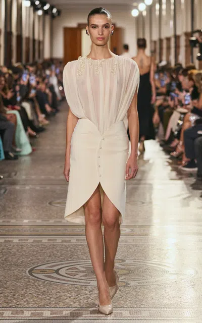 Georges Hobeika Sheer Silk-blend Draped Top In White