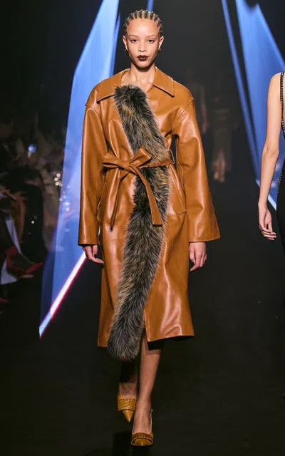 Georges Hobeika Shifting Fur Detailed Trench In Multi