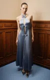 Georges Hobeika Silk-blend Satin Halter Evening Gown In Gray