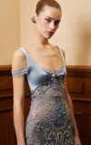 Georges Hobeika Silk-blend Satin Sheer Evening Gown In Blue