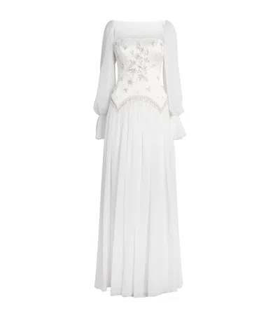 Georges Hobeika Silk-blend Embellished Georgette Gown In White