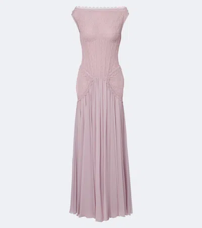 Georges Hobeika Silk-blend Georgette And Lace Corset Gown In Pink