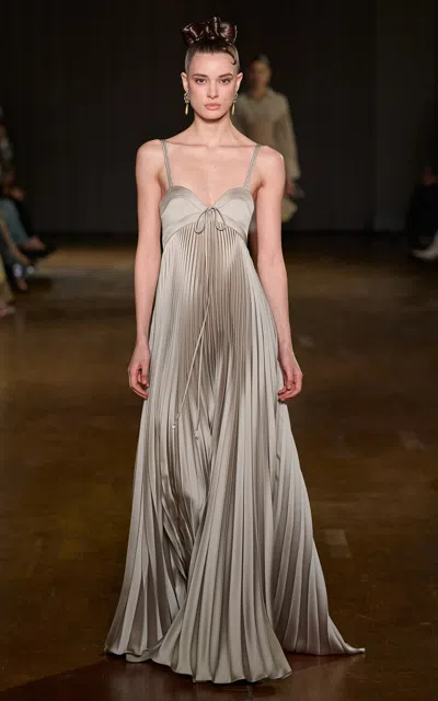 Georges Hobeika Sleeveless Pleated Maxi Dress In Neutral