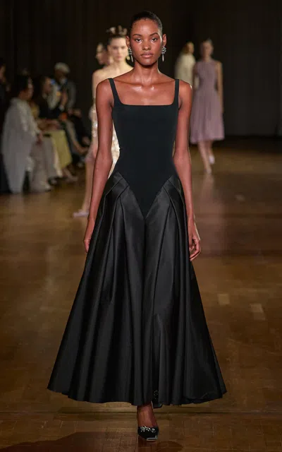 Georges Hobeika Square Neck Pleated Maxi Dress In Black
