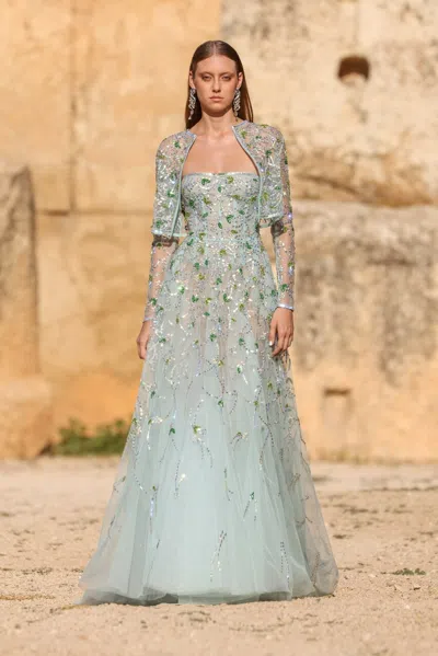 Georges Hobeika Strapless Beaded Bolero Dress In Multi