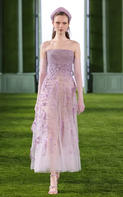 Georges Hobeika Strapless Embellished Chiffon Midi Dress In Purple