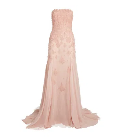 Georges Hobeika Strapless Embellished Gown In Pink