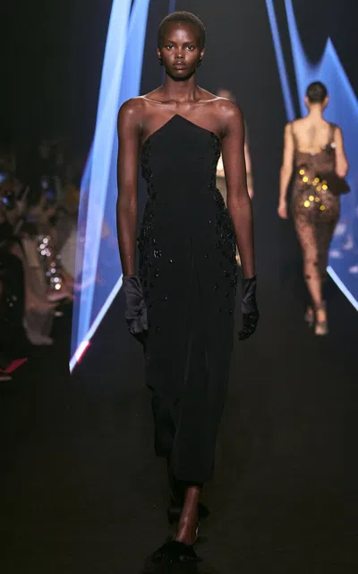 Georges Hobeika Strapless Embroidered Dress In Black